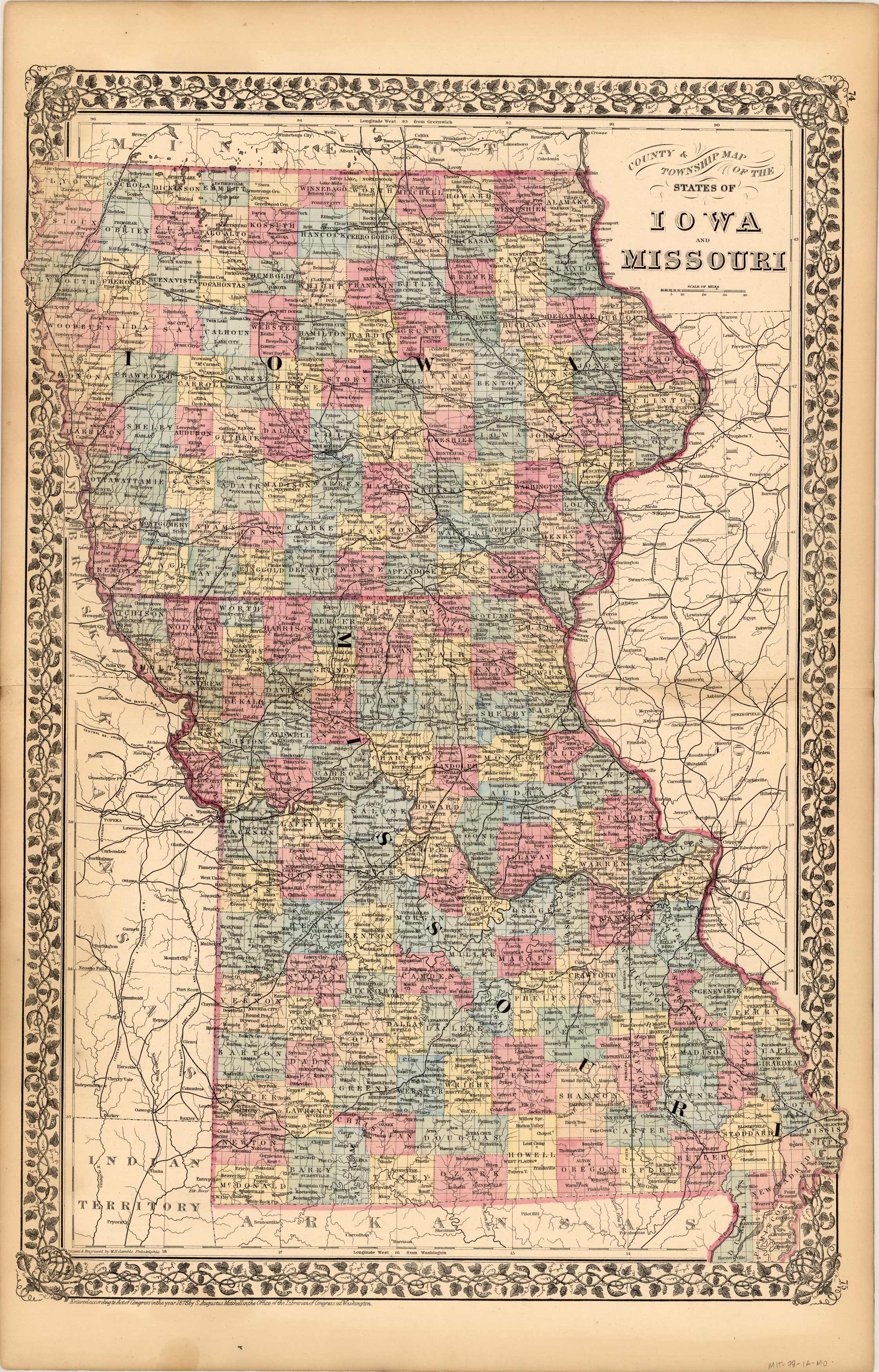 County & Township Map of the States of Iowa and Missouri