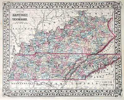 County Map of Kentucky and Tennessee