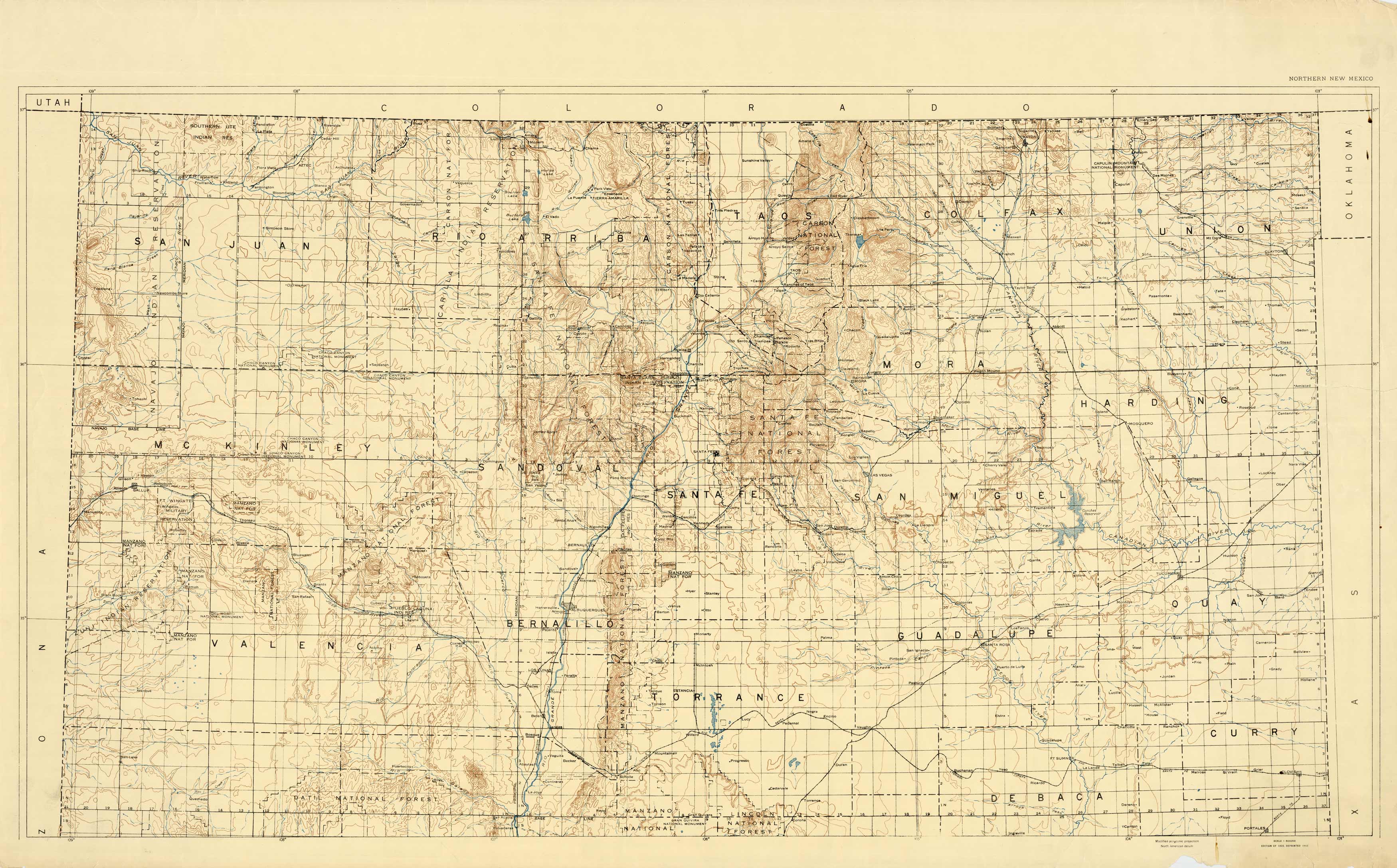 Topographic Map of the State of New Mexico (Northern)