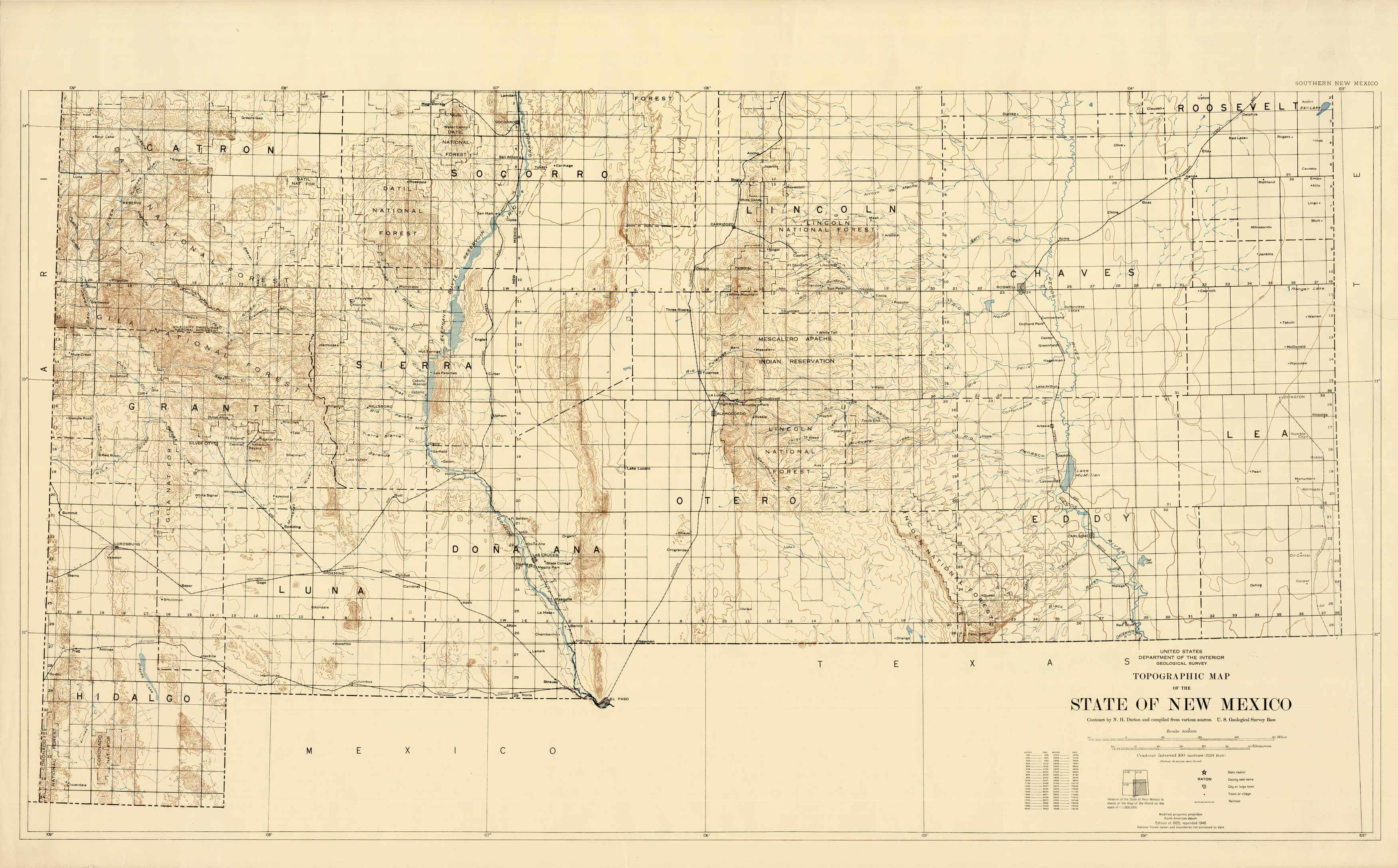 Topographic Map of the State of New Mexico (Southern)