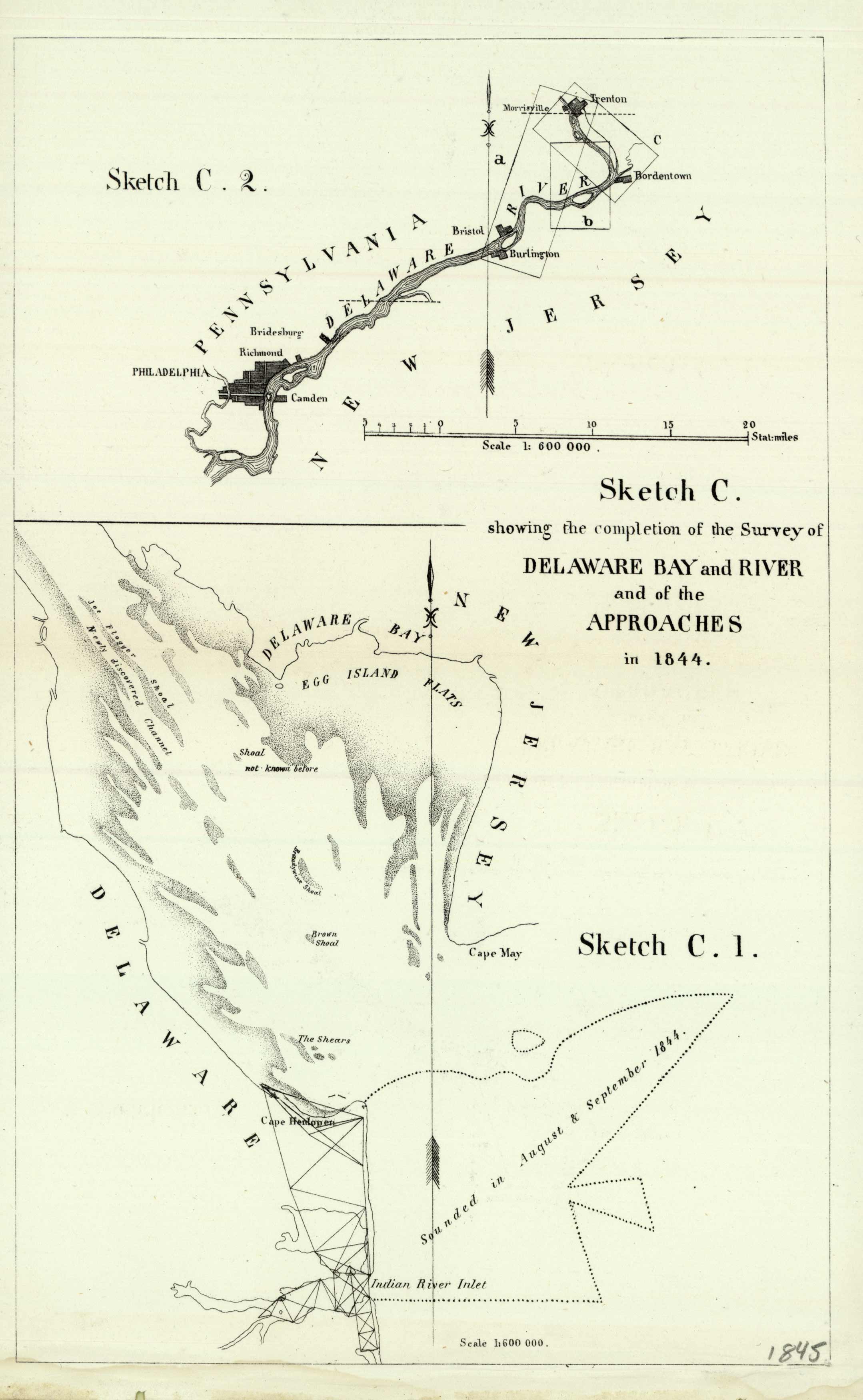 Sketch C. 2. showing the Completion of the Survey of Delaware Bay and River and of the Approaches in 1844