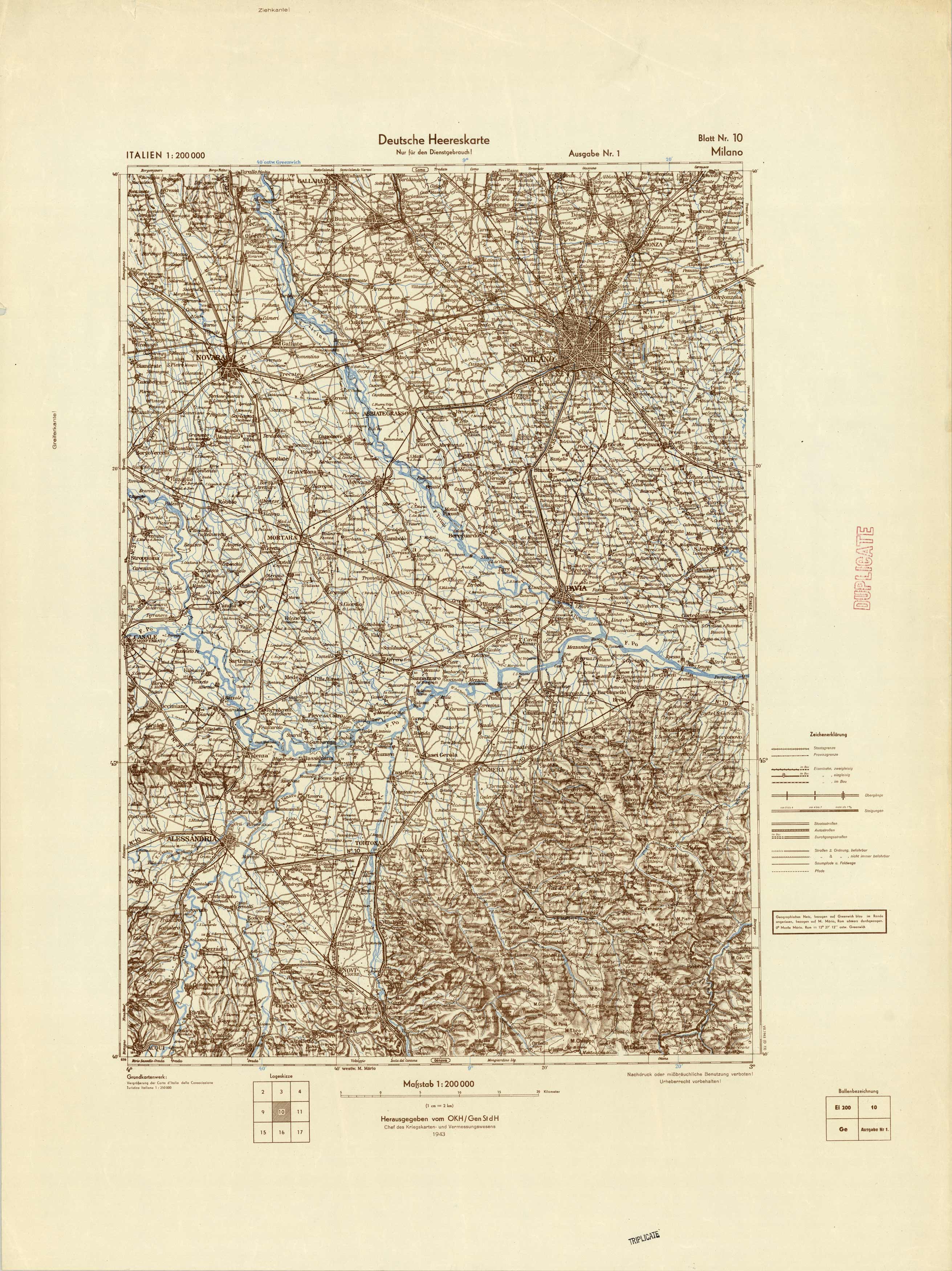 Deutsche Heereskarte (German Army Map) - Milano