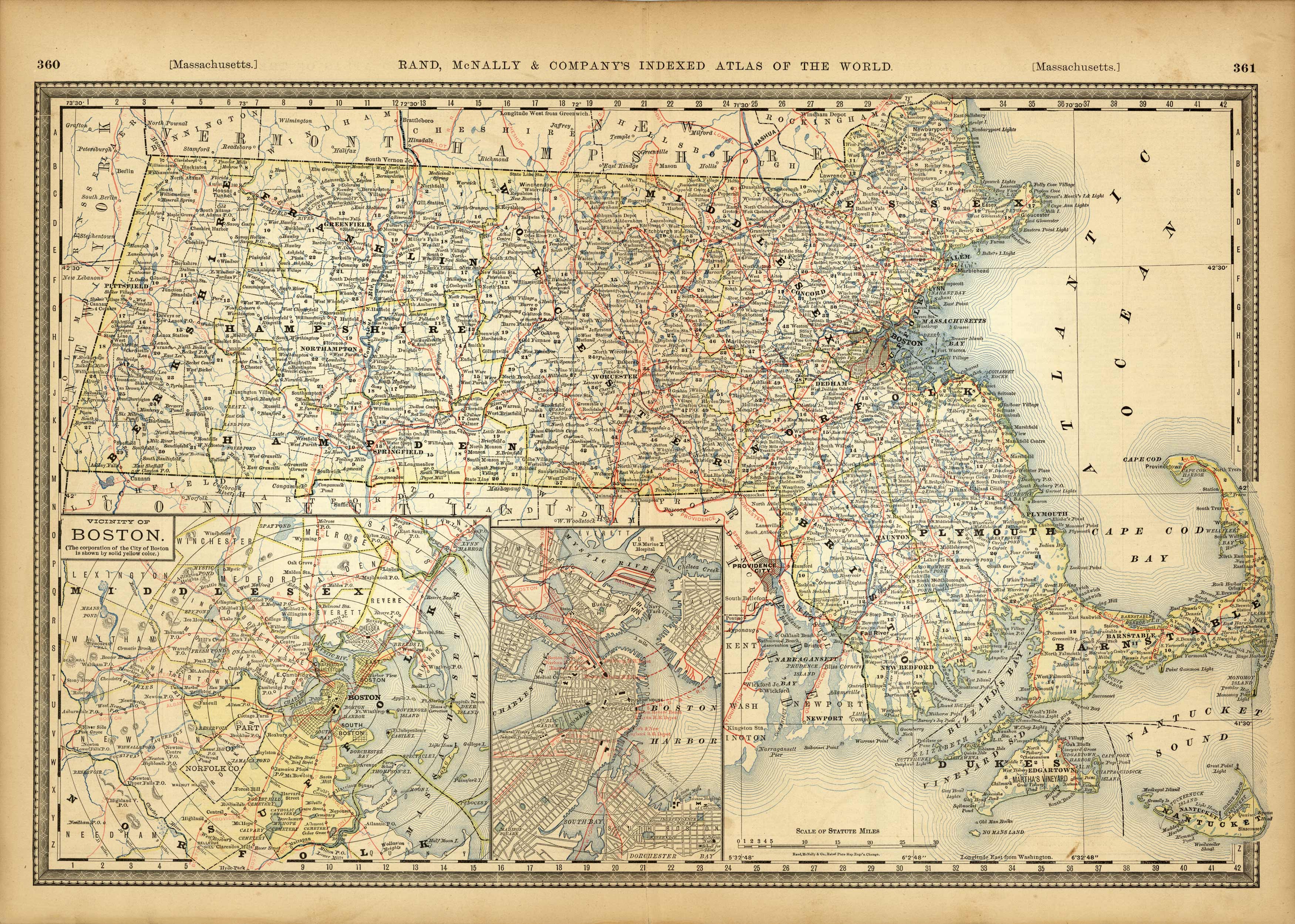 Massachusetts with insets of Boston & Boston Harbor