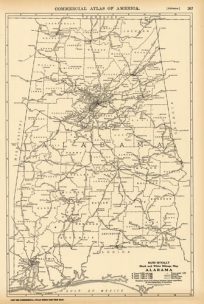 Black and White Mileage Map of Alabama