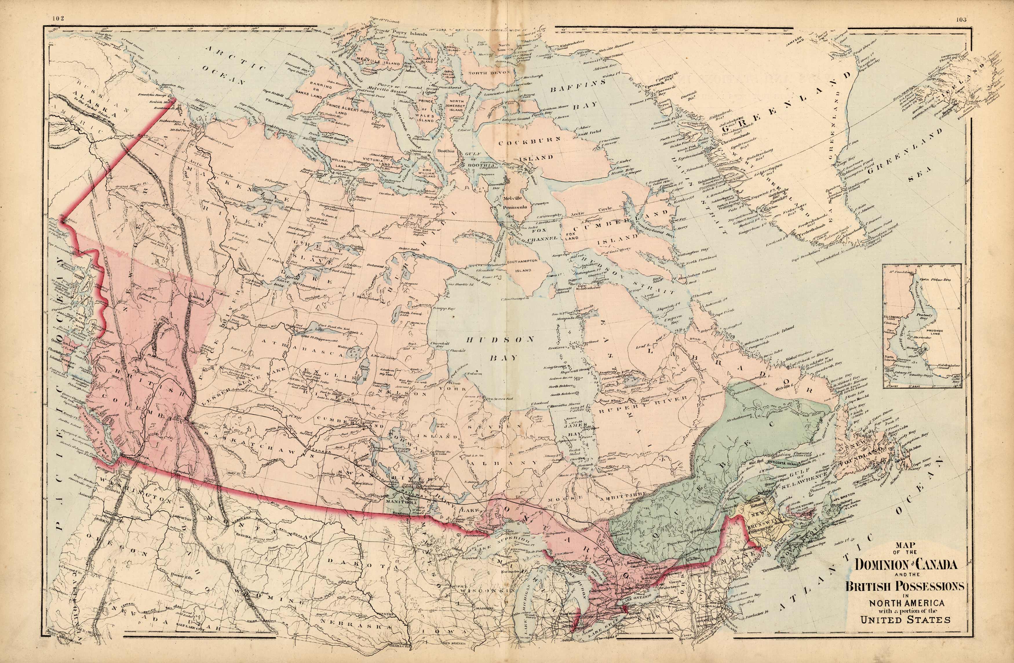 Map of the Dominion of Canada and the British Possessions in North America with a portion of the United States